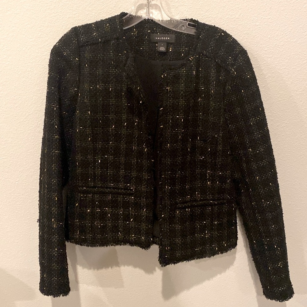 Halogen black and gold metallic tweed jacket (Sz S)